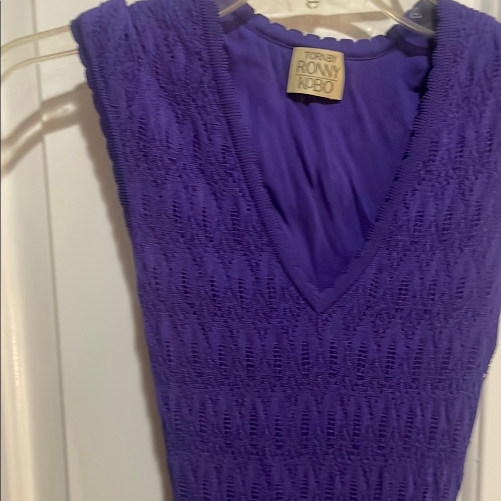 Ronny Kobo Collection Purple Ribbed Maxi Dress